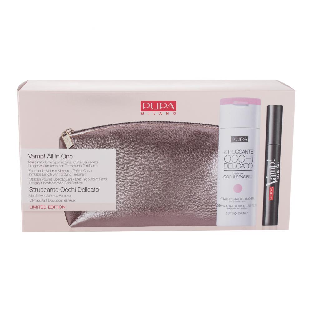 Pupa Vamp! Explosive Lashes Darilni set maskara Vamp! Explosive Lashes 12 ml + odstranjevalec ličil Struccante Occhi Delicato Gentle Eye Make-Up Remover 150 ml + kozmetična torbica
