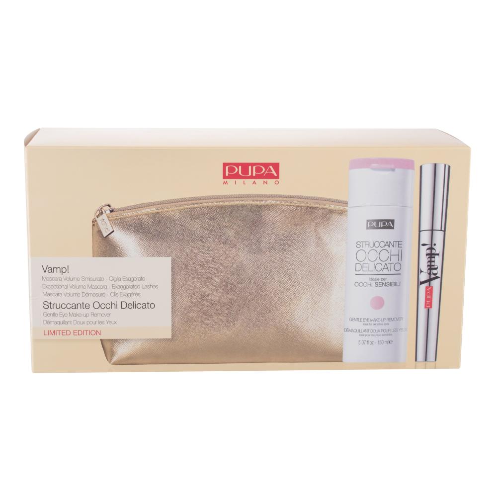 Pupa Vamp! Darilni set maskara Vamp! 9 ml + odstranjevalec ličil Struccante Occhi Delicato Gentle Eye Make-Up Remover 150 ml + kozmetična torbica