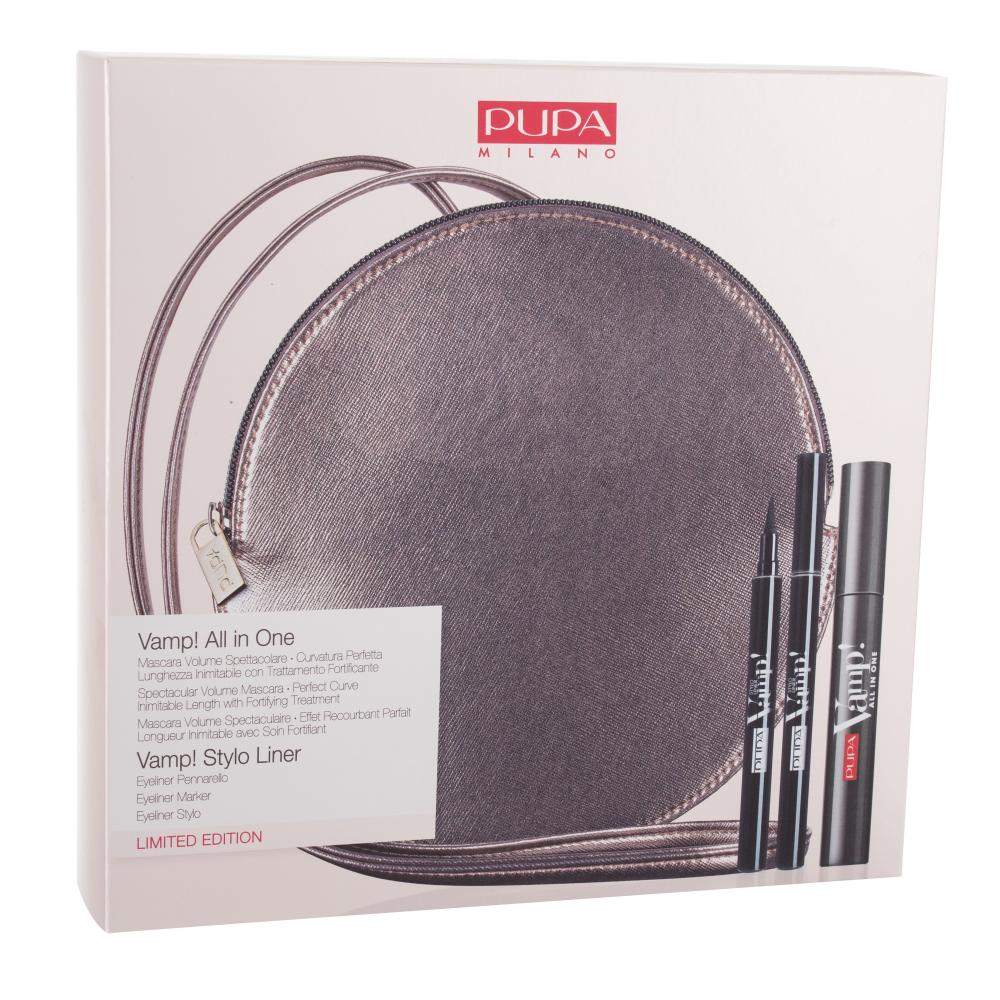 Pupa Vamp! All In One Darilni set maskara Vamp! All In One 9 ml + svinčnik za oči Vamp! Stylo Liner 1,5 ml 100 Extra Black + torbica