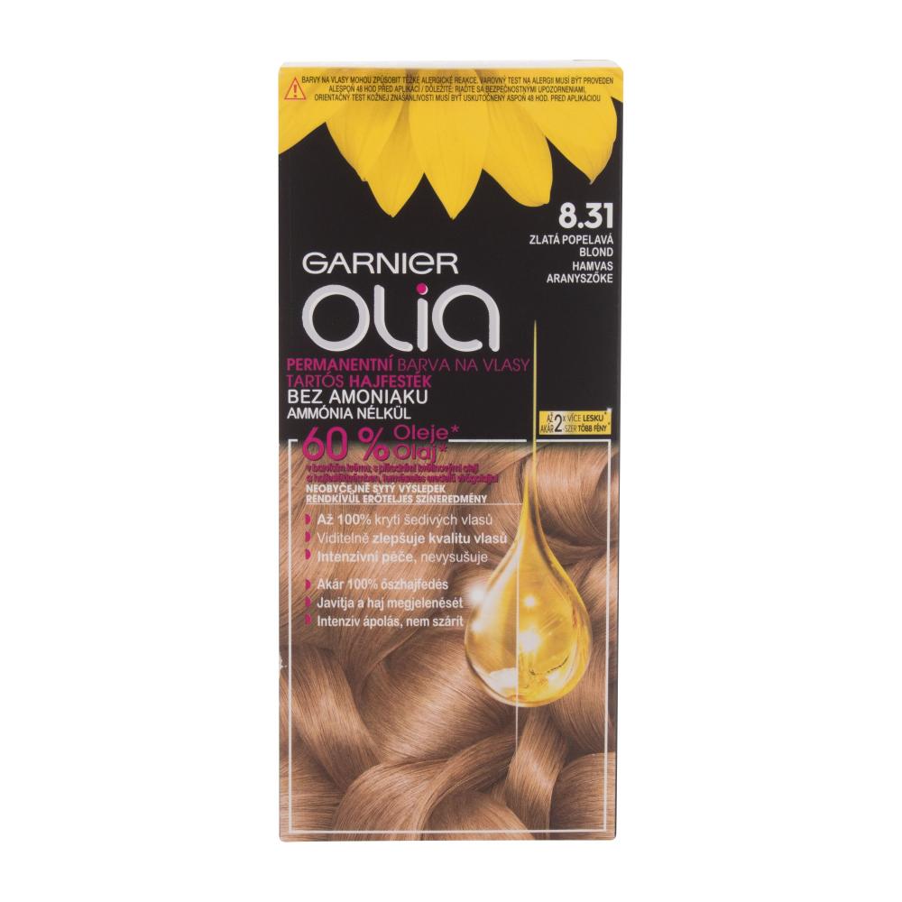 Garnier Olia Permanent Hair Color Barva za lase za ženske 50 g Odtenek 8,31 Golden Ashy Blonde