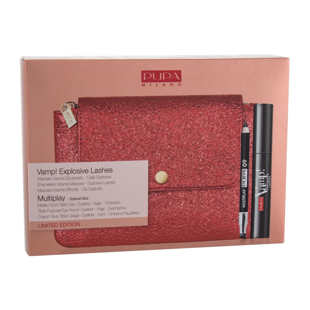 Pupa Vamp! Explosive Lashes Darilni set maskara Vamp! Explosive Lashes 12 ml + črtalo za oči Multiplay 0,8 g 09 Deep Black + torbica poškodovana škatla