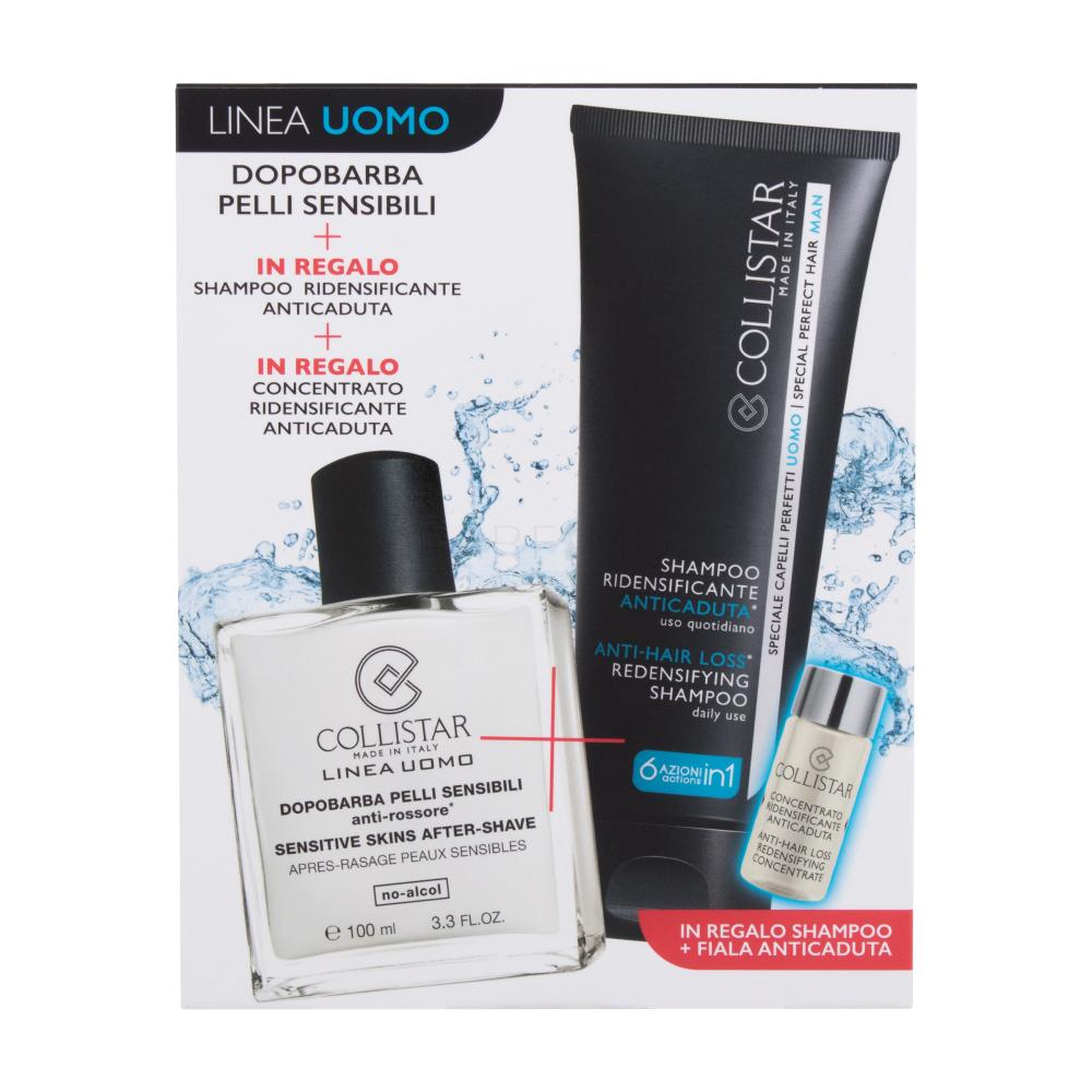 Collistar Uomo Sensitive Skins After-Shave Darilni set balzam po britju Linea Uomo Sensitive Skins After-Shave 100 ml + šampon Anti-Hair Loss Redensifying Shampoo 100 ml + koncentrat proti izpadanju las Anti-Hair Redensifying Concentrate 6 ml