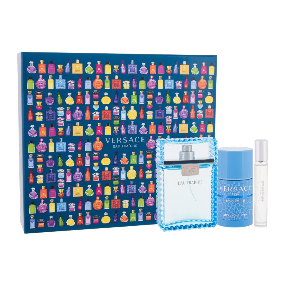 Versace Man Eau Fraiche Darilni set toaletna voda 100 ml + toaletna voda 10 ml + deostick 75 ml poškodovana škatla
