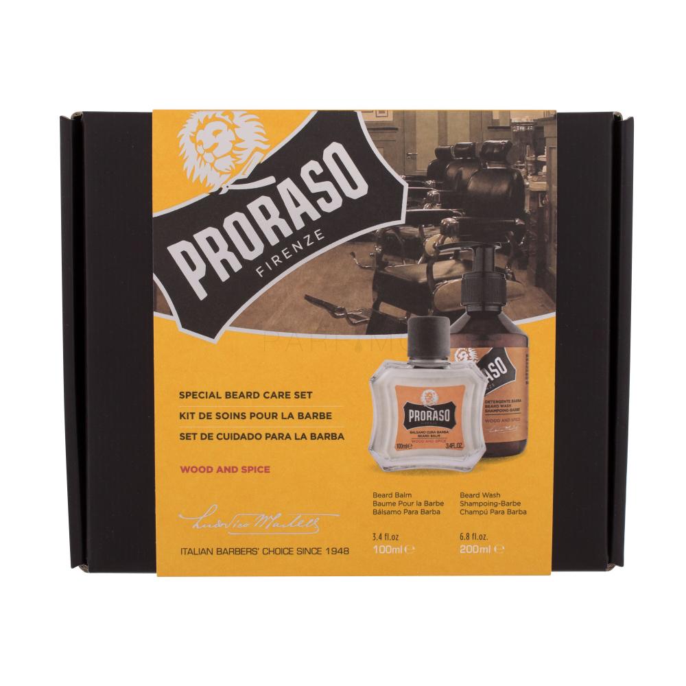 PRORASO Wood & Spice Special Beard Care Set Darilni set šampon za brado Wood & Spice 200 ml + balzam za brado Wood & Spice 100 ml