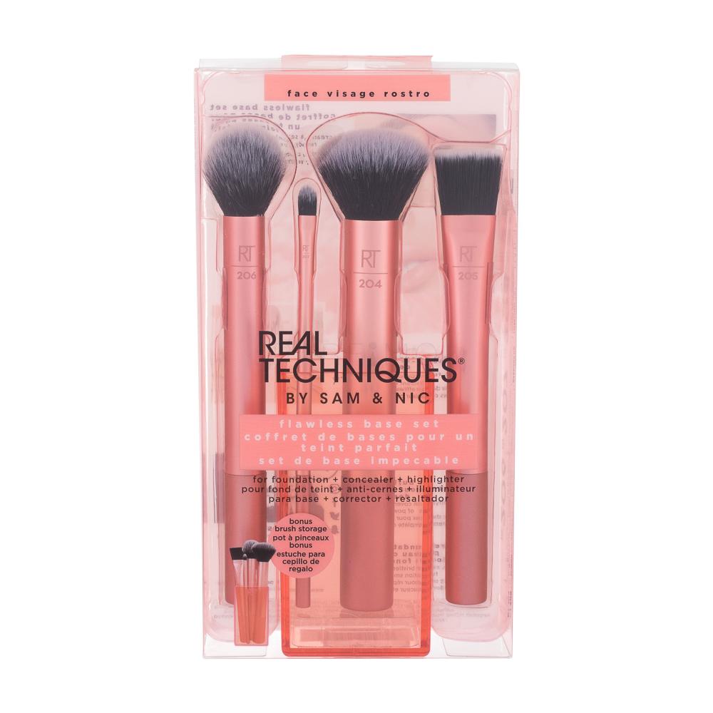 Real Techniques Brushes Base Core Collection Darilni set štětec na konturování 1 ks + štětec pro přesné detaily 1 ks + štětec na pudr 1 ks + štětec na make-up 1 ks + stojánek 1 ks poškodovana škatla