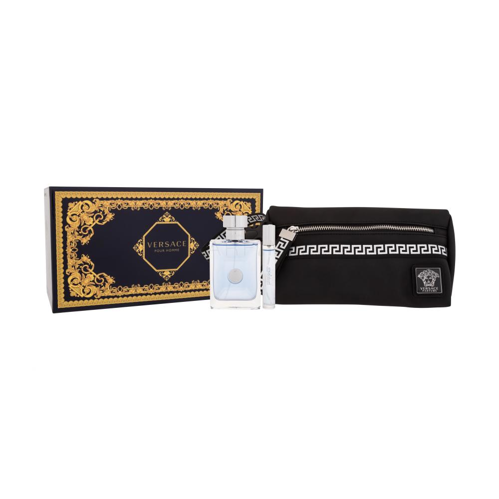 Versace Pour Homme Darilni set toaletna voda 100 ml + toaletna voda 10 ml + kozmetična torbica poškodovana škatla