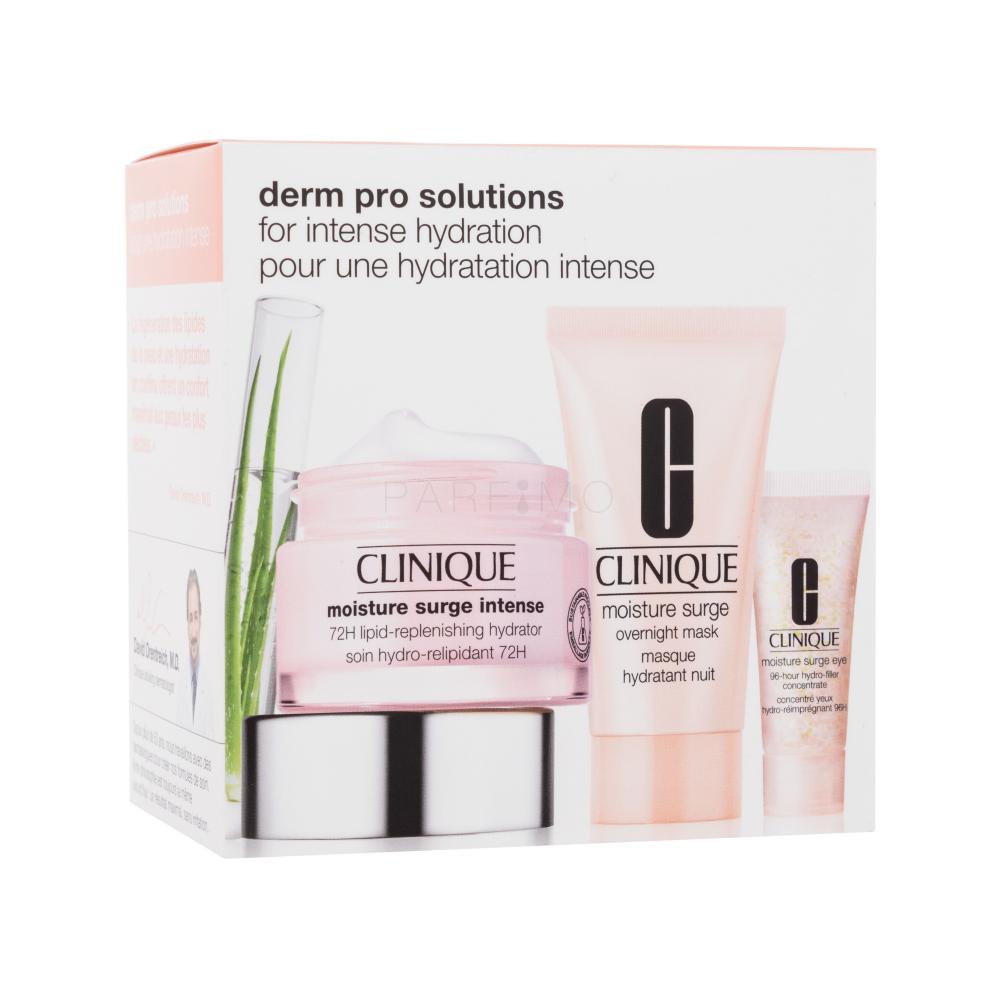 Clinique Derm Pro Solutions Darilni set dnevna krema za obraz Moisture Surge Intense 72H Lipid-Replenishing Hydrator 50 ml + maska za obraz Moisture Surge Overnight Mask 30 ml + gel za okoli oči Moisture Surge Eye 96-Hour Hydro-Filler Concentrate 5 ml