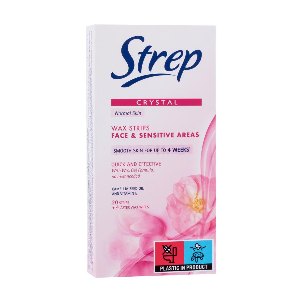 Strep Crystal Wax Strips Face & Sensitive Areas Normal Skin Izdelki za depilacijo za ženske 20 kos