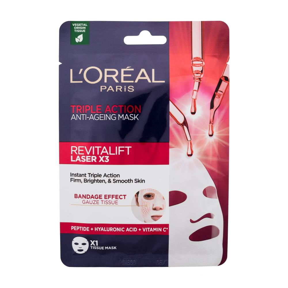 L'Oréal Paris Revitalift Laser X3 Triple Action Tissue Mask Maska za obraz za ženske 28 g