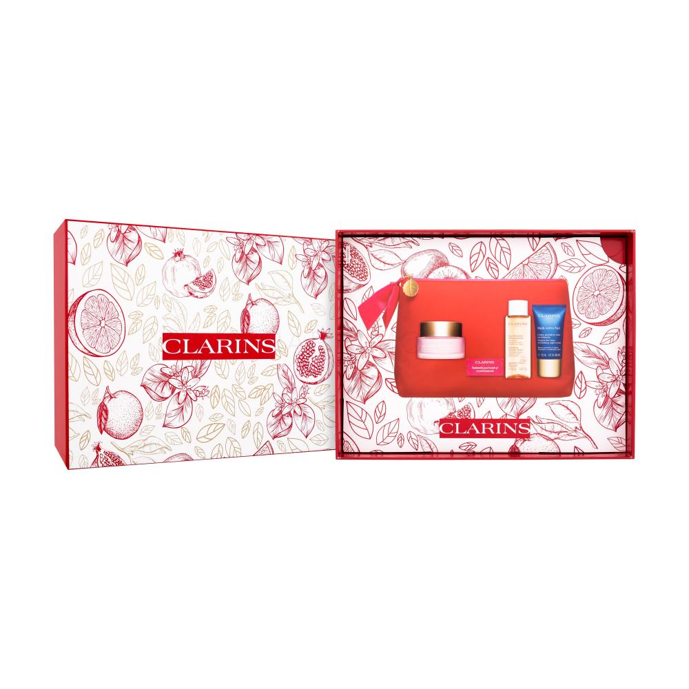 Clarins Multi-Active Collection Darilni set dnevna krema za obraz Multi-Active 50 ml + micelarna vodica Cleansing Micellar Water 50 ml + nočna krema za obraz Multi-Active 15 ml + kozmetična torbica