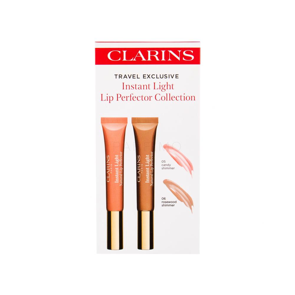 Clarins Instant Light Natural Lip Perfector Darilni set lesk na rty 12 ml + lesk na rty 12 ml 06 Rosewood Shimmer poškodovana škatla