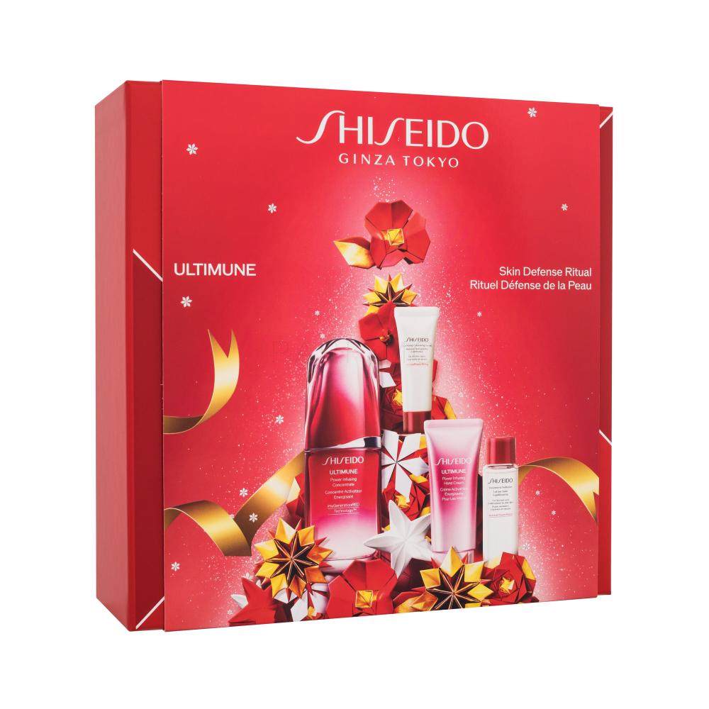 Shiseido Ultimune Skin Defense Ritual Darilni set serum za obraz Ultimune 50 ml + čistilna pena za obraz Clarifying Cleansing Foam 15 ml + tonik za obraz Treatment Softener 30 ml + krema za roke Ultimune 40 ml