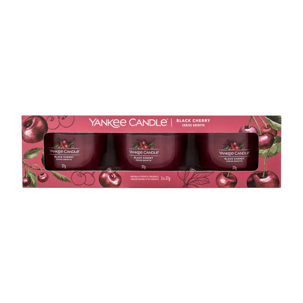 Yankee Candle Black Cherry Darilni set dišeča svečka 3 x 37 g poškodovana škatla