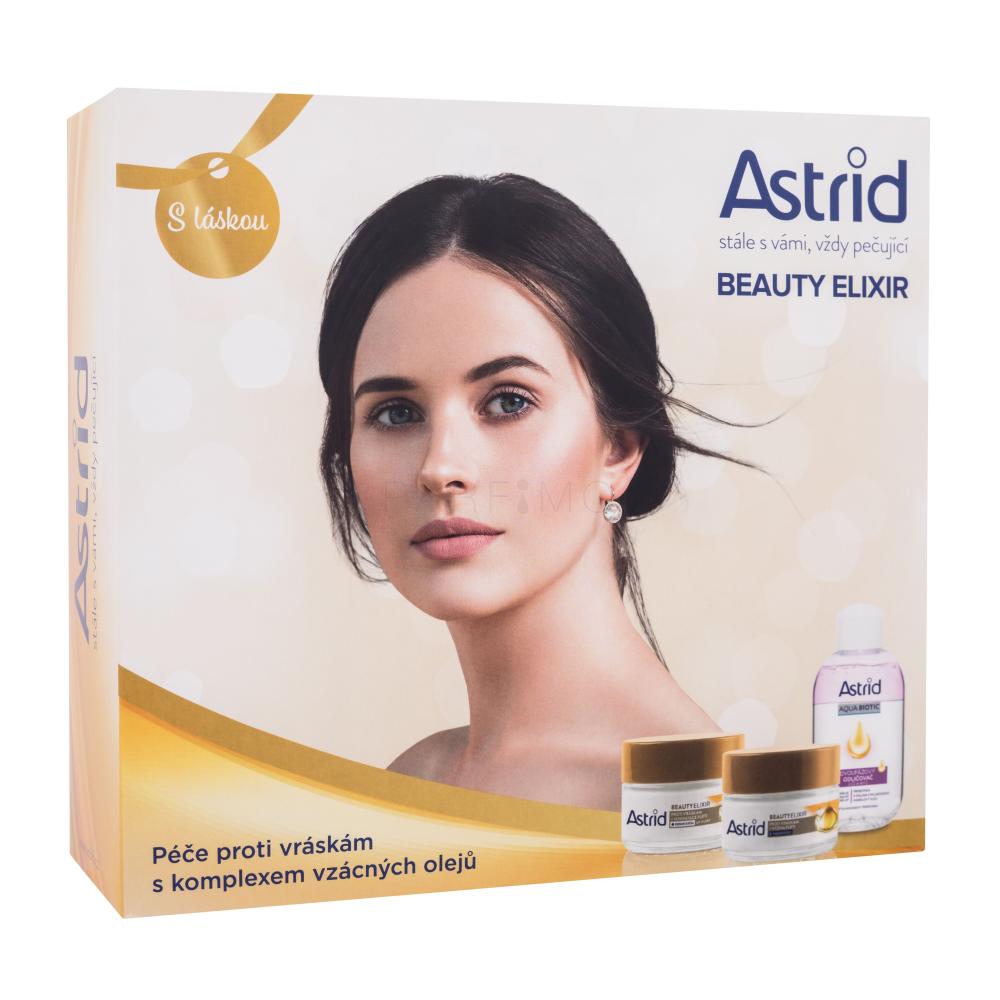 Astrid Beauty Elixir Darilni set dnevna krema za obraz Beauty Elixir Day Cream 50 ml + nočna krema za obraz Beauty Elixir Night Cream 50 ml + odstranjevalec ličil za oči in ustnice Aqua Biotic Aqua Biotic Two-Phase Remover 125 ml poškodovana škatla
