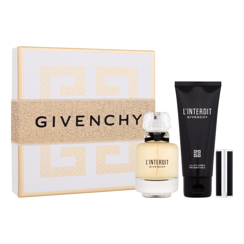 Givenchy L'Interdit Darilni set parfumska voda 50 ml + losjon za telo 75 ml + šminka Le Rouge Interdit Intense Silk 1,5 g 333