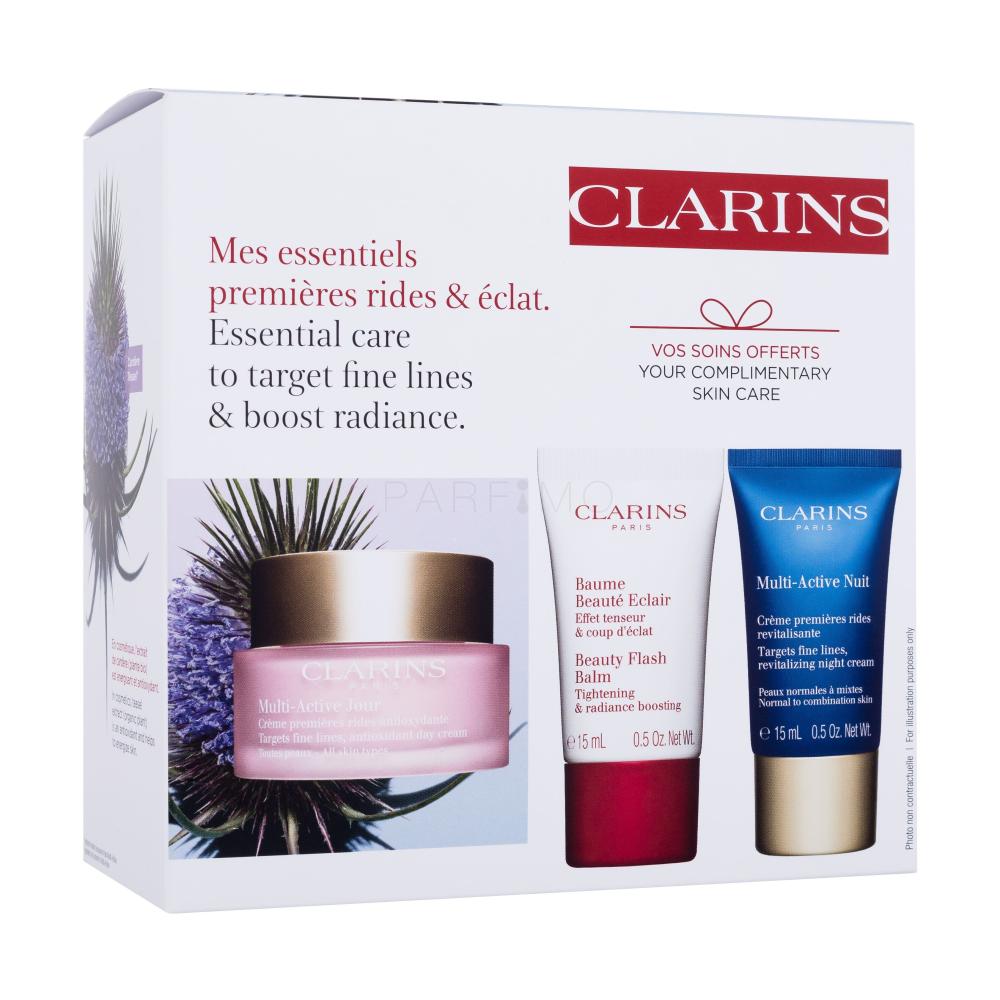 Clarins Multi-Active Jour Darilni set dnevna krema za obraz Multi-Active Day 50 ml + nočna krema za obraz Multi-Active Night 15 ml + balzam za obraz Beauty Flash Balm 15 ml