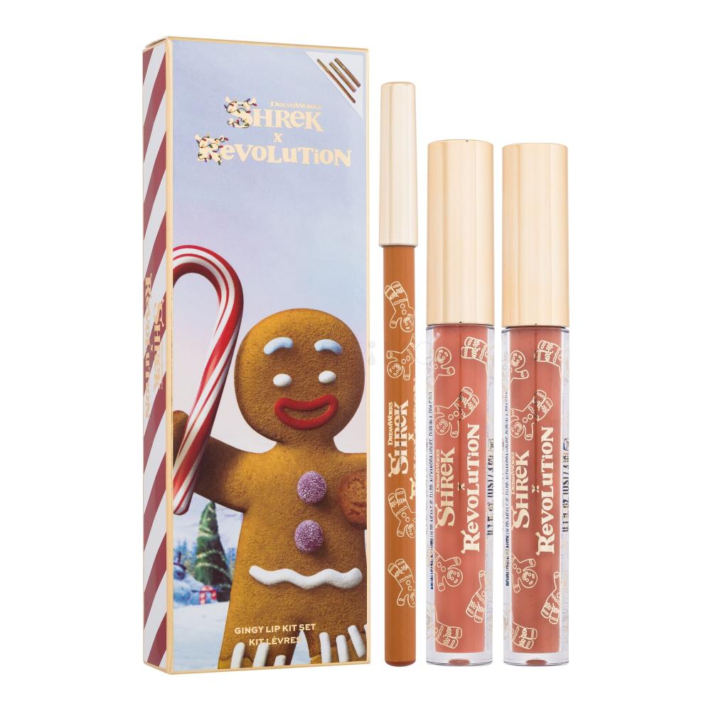 Makeup Revolution London Shrek Gingy Lip Kit Set Darilni set glos za ustnice Gingy Lipgloss 3 ml + črtalo za ustnice Gingy Lip Liner 1 g + šminka Gingy Matte Liquid Lipstick 3 ml