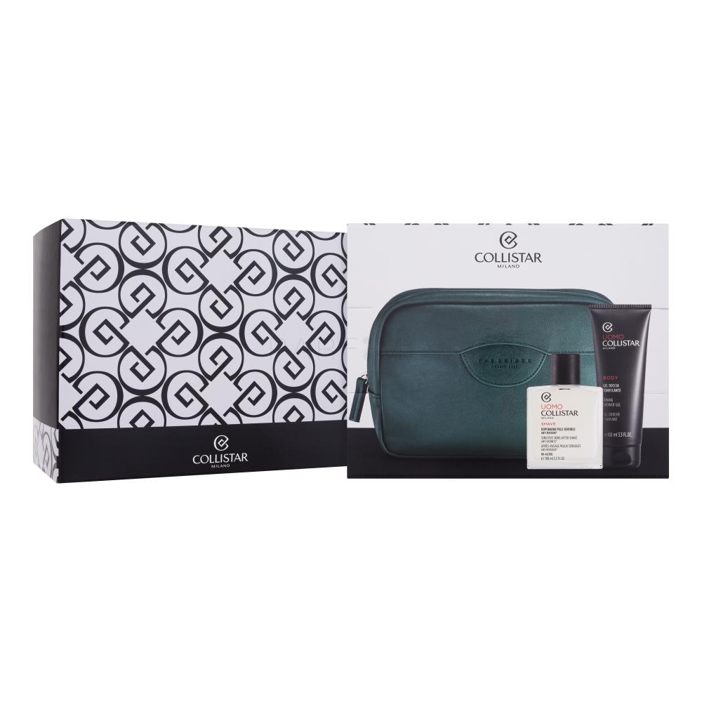 Collistar Uomo Sensitive Skins After-Shave Darilni set balzam po britju Uomo Shave Sensitive Skins After-Shave 100 ml + gel za prhanje Body Toning Shower Gel 100 ml + kozmetična torbica The Bridge