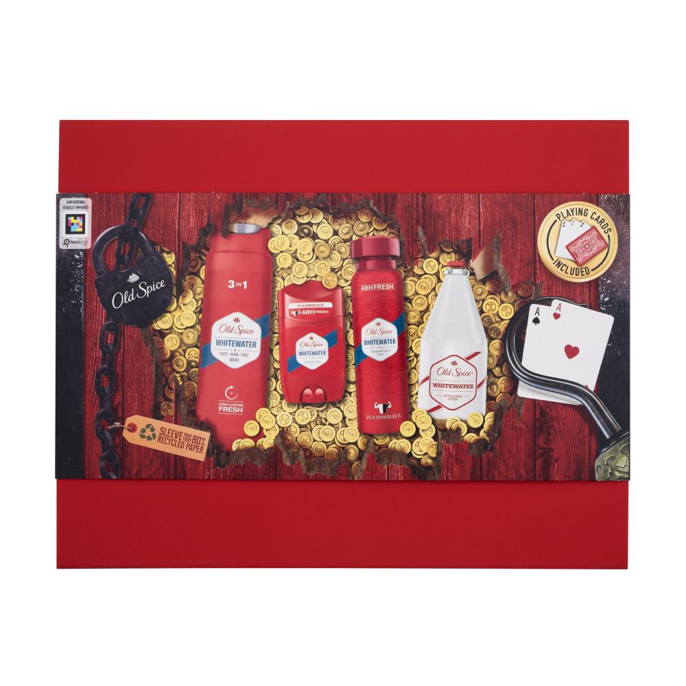 Old Spice Whitewater Darilni set deodorant 150 ml + deodorant v stiku 50 ml + gel za prhanje 3v1 250 ml + vodica po britju 100 ml + igralne karte