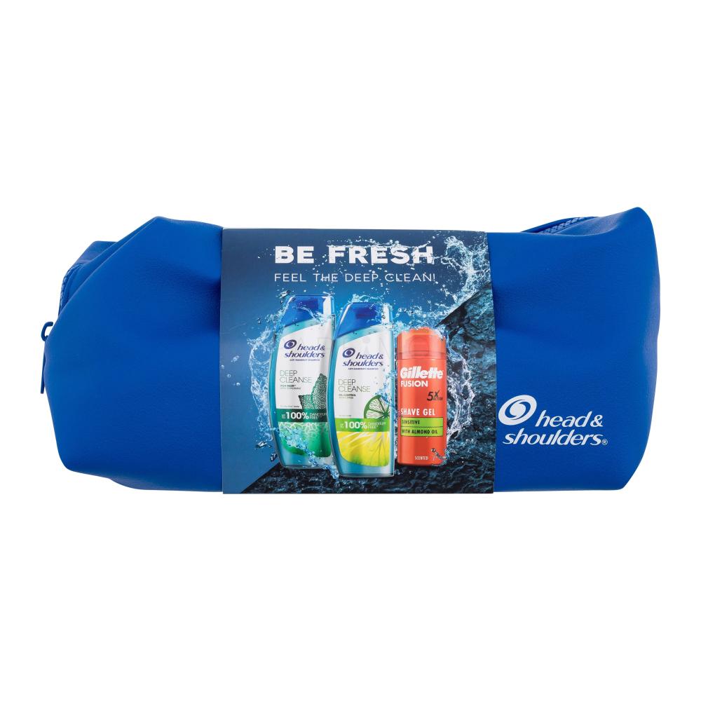 Head & Shoulders Deep Cleanse Be Fresh Darilni set šampon Deep Cleanse Oil Control Anti-Dandruff 300 ml + šampon Deep Cleanse Itch Relief Anti-Dandruff 300 ml + gel za britje Gillette Fusion Shave Gel Sensitive 75 ml + kozmetična torbica