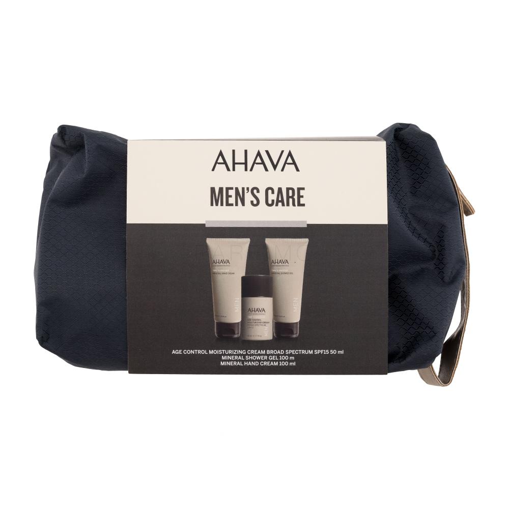 AHAVA Men Time To Energize Darilni set krema za obraz Age Control Moisturizing Cream 50 ml + gel za prhanje Mineral Shower Gel 100 ml + krema za roke Mineral Hand Cream 100 ml + kozmetična torbica