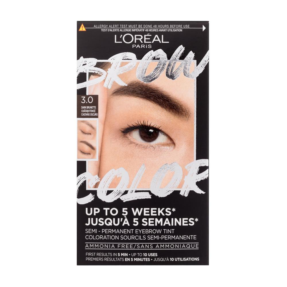 L'Oréal Paris Brow Color Semi-Permanent Eyebrow Tint Barva za obrvi za ženske 1 kos Odtenek 3.0 Dark Brunette