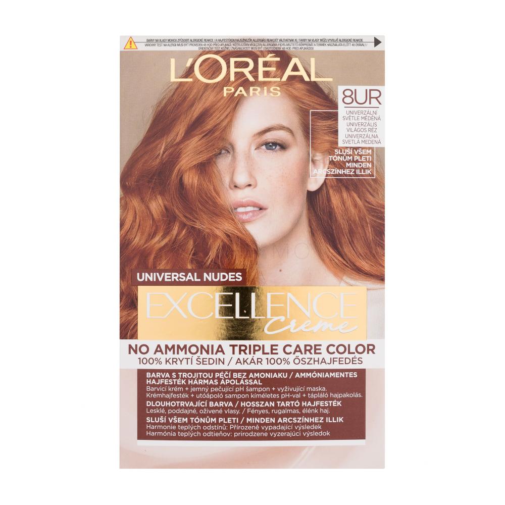 L'Oréal Paris Excellence Creme Triple Protection Barva za lase za ženske 48 ml Odtenek 8UR Universal Light Copper poškodovana škatla