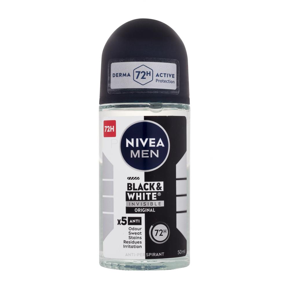 Nivea Men Invisible For Black & White Original Deo Roll-On 72H Antiperspirant za moške 50 ml