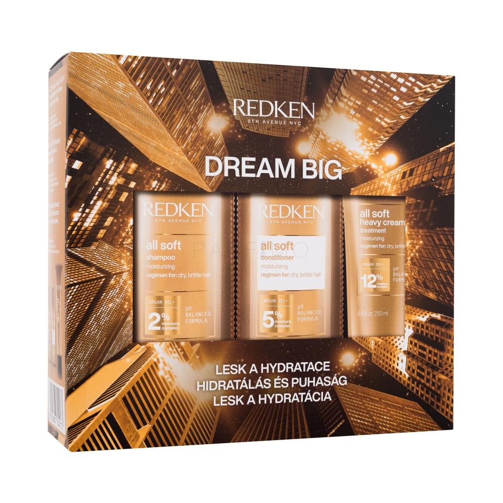Redken All Soft Dream Big Darilni set šampon All Soft 300 ml + balzam All Soft 300 ml + maska za lase All Soft Heavy Cream Treatment 250 ml