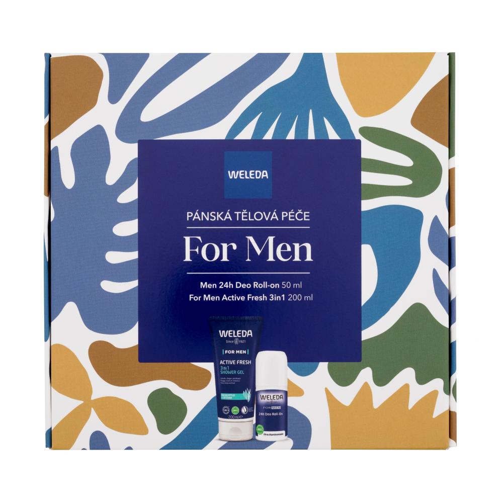 Weleda For Men Darilni set gel za prhanje For Men Active Fresh 3in1 200 ml + deodorant For Men 24h Deo Roll-On 50 ml