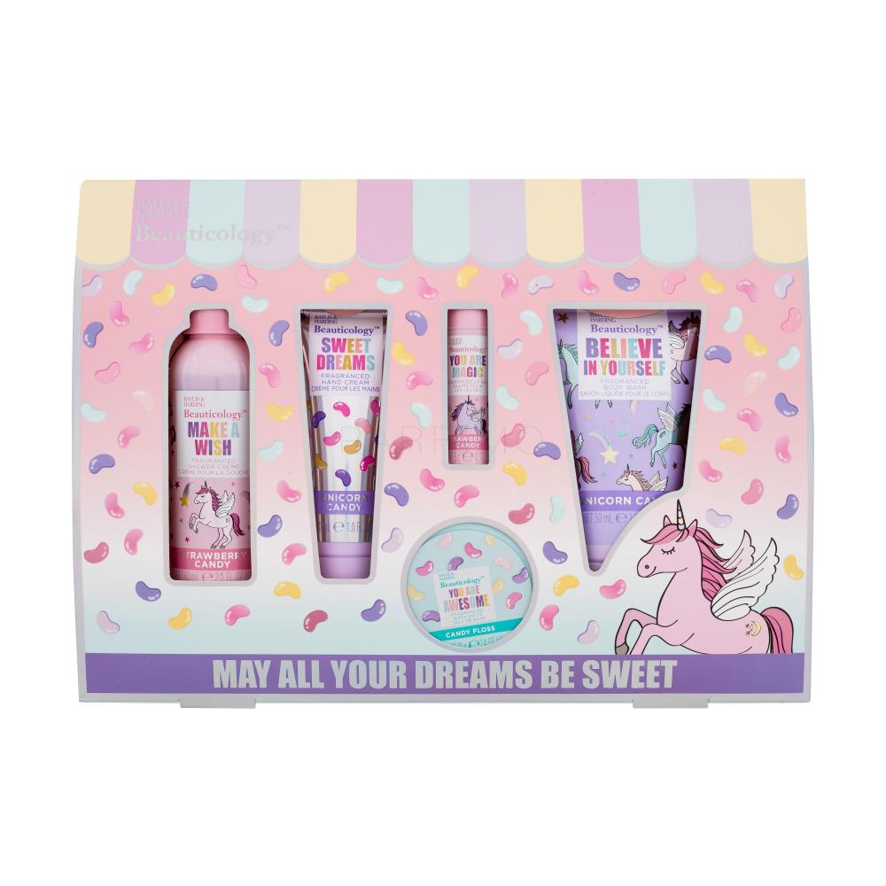 Baylis & Harding Beauticology May All Your Dreams Be Sweet Darilni set krema za prhanje Make A Wish 60 ml + krema za roke Sweet Dreams 30 ml + gel za prhanje Believe In Yourself 50 ml + balzam za ustnice You Are Magic 5 g + kopalna sol You Are Awesome 70 g