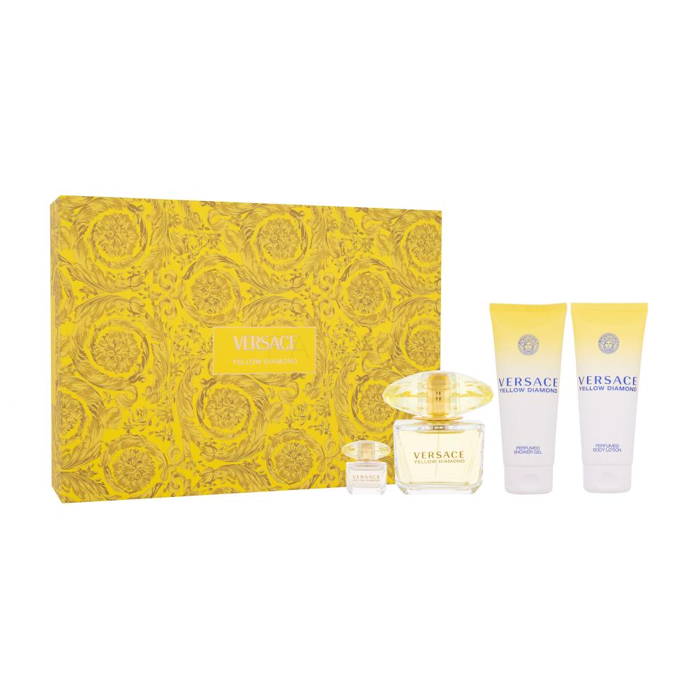 Versace Yellow Diamond Darilni set toaletna voda 90 ml + losjon za telo 100 ml + gel za prhanje 100 ml + toaletna voda 5 ml poškodovana škatla