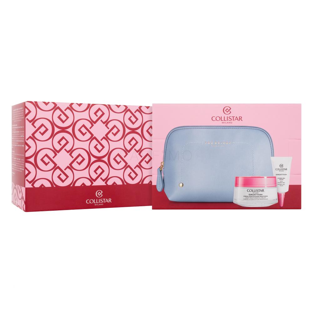 Collistar Idroattiva+ Deep Moisturizing Cream Darilni set krema za obraz Idroattiva Deep Moisturizing Cream 50 ml + gel za okoli oči Idroattiva Eye Hydro-Gel 5 ml + kozmetična torbica The Bridge
