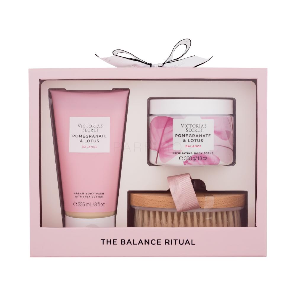 Victoria´s Secret Pomegranate & Lotus Balance Darilni set krema za prhanje 236 ml + piling za telo 368 g + krtača za telo