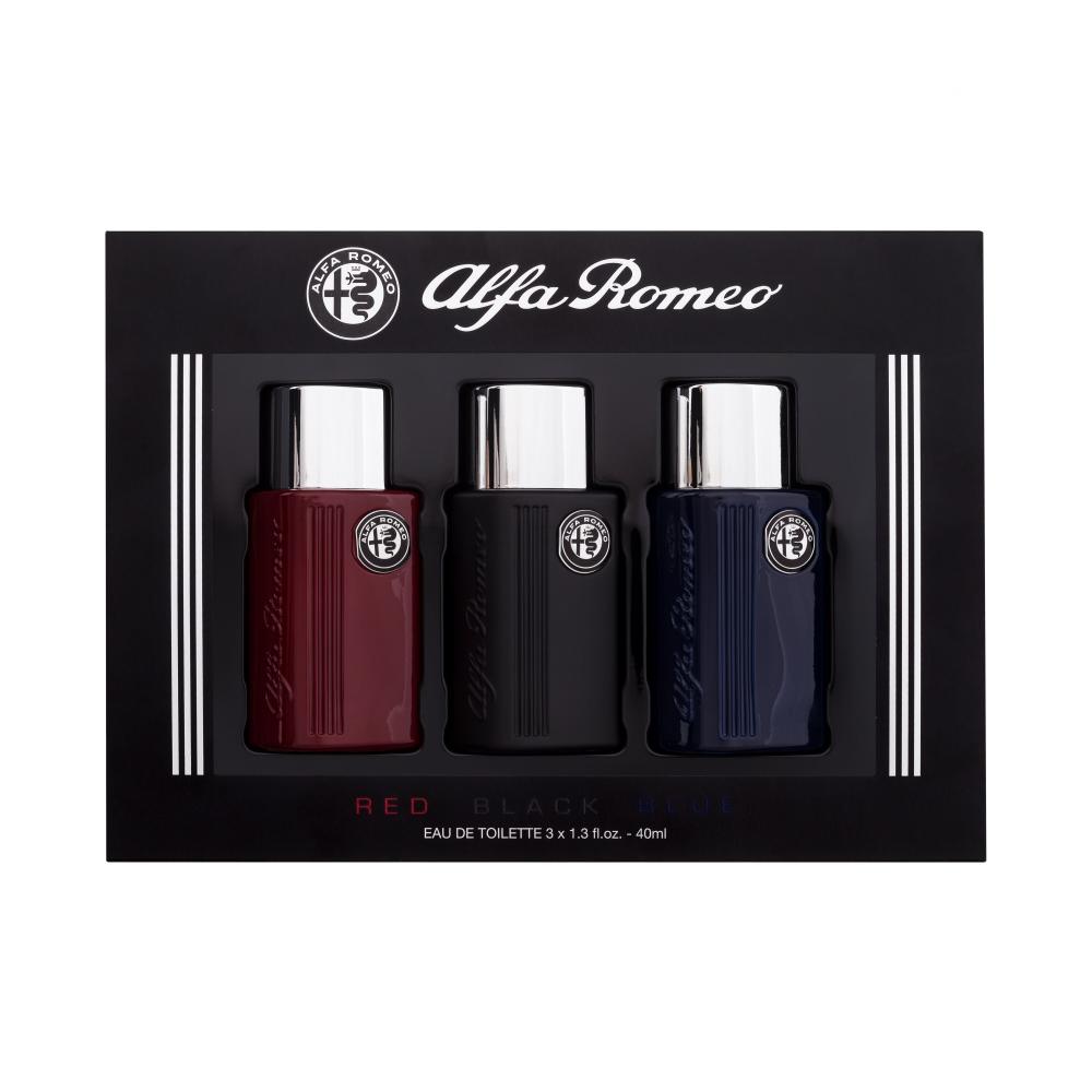 Alfa Romeo Collection Darilni set toaletna voda Black 40 ml + toaletna voda Red 40 ml + toaletna voda Blue 40 ml poškodovana škatla