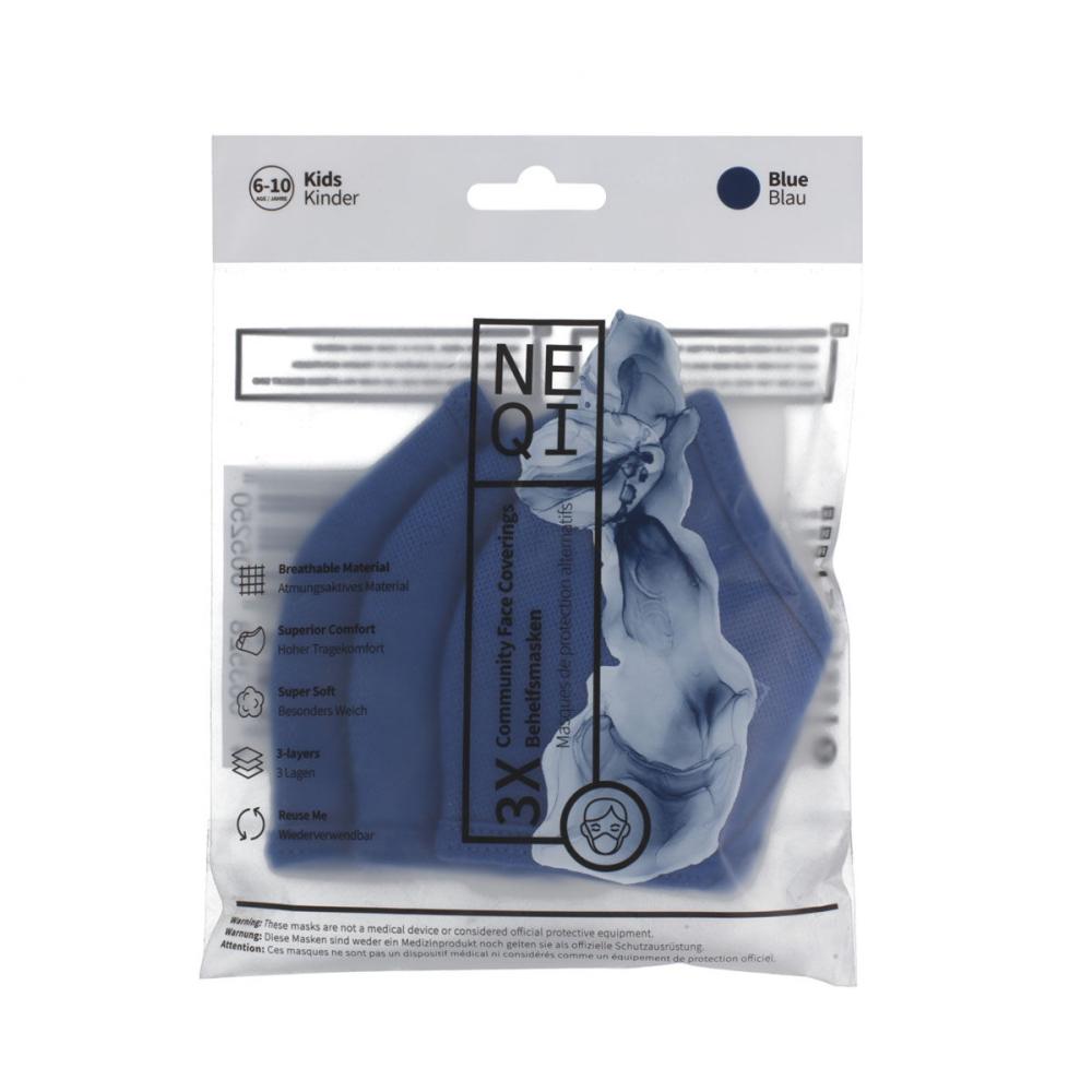 NEQI Kids Community Face Coverings 6-10 Years Blue Zaščitna maska za otroke 3 kos