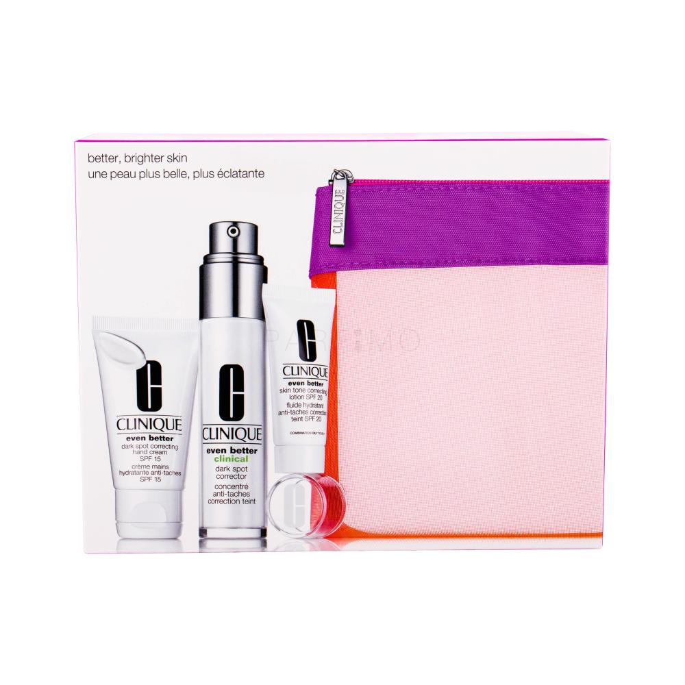Clinique Even Better Dark Spot Corrector Darilni set serum 30 ml + vlažilno mleko 15 ml + krema za roke 30 ml + torbica