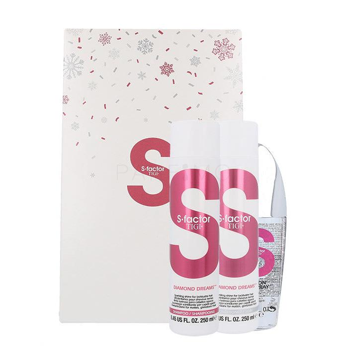 Tigi S Factor Diamond Dreams Darilni set šampon 250 ml + balzam 250 ml + nega las S Factor Flat Iron Shine Spray Heat Defender 125 ml