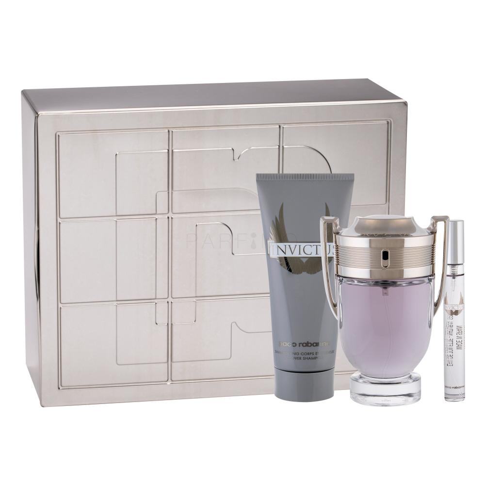 Paco Rabanne Invictus Darilni set toaletna voda 100 ml + toaletna voda 10 ml + gel za prhanje 100ml poškodovana škatla