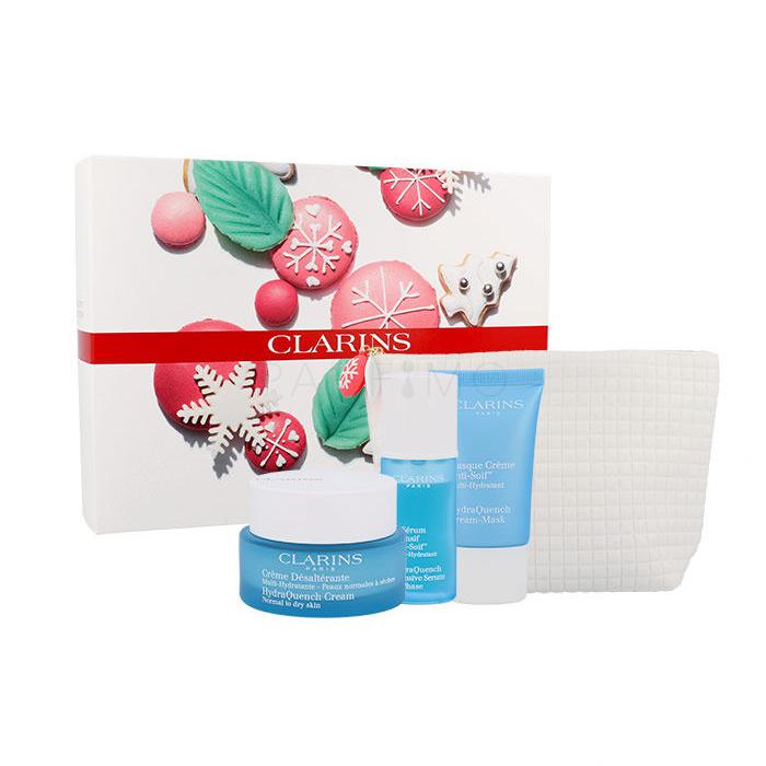 Clarins HydraQuench Darilni set dnevna nega kože 50 ml + vlažilna maska 15 ml + serum za kožo 15 ml + kozmetična torbica poškodovana škatla