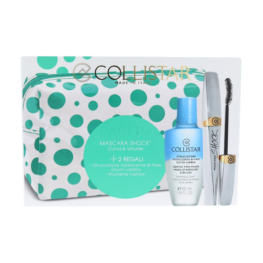 Collistar Shock Darilni set maskara 11 ml + odstranjevalec ličil Gentle Two Phase 50 ml + kozmetična torbica poškodovana škatla